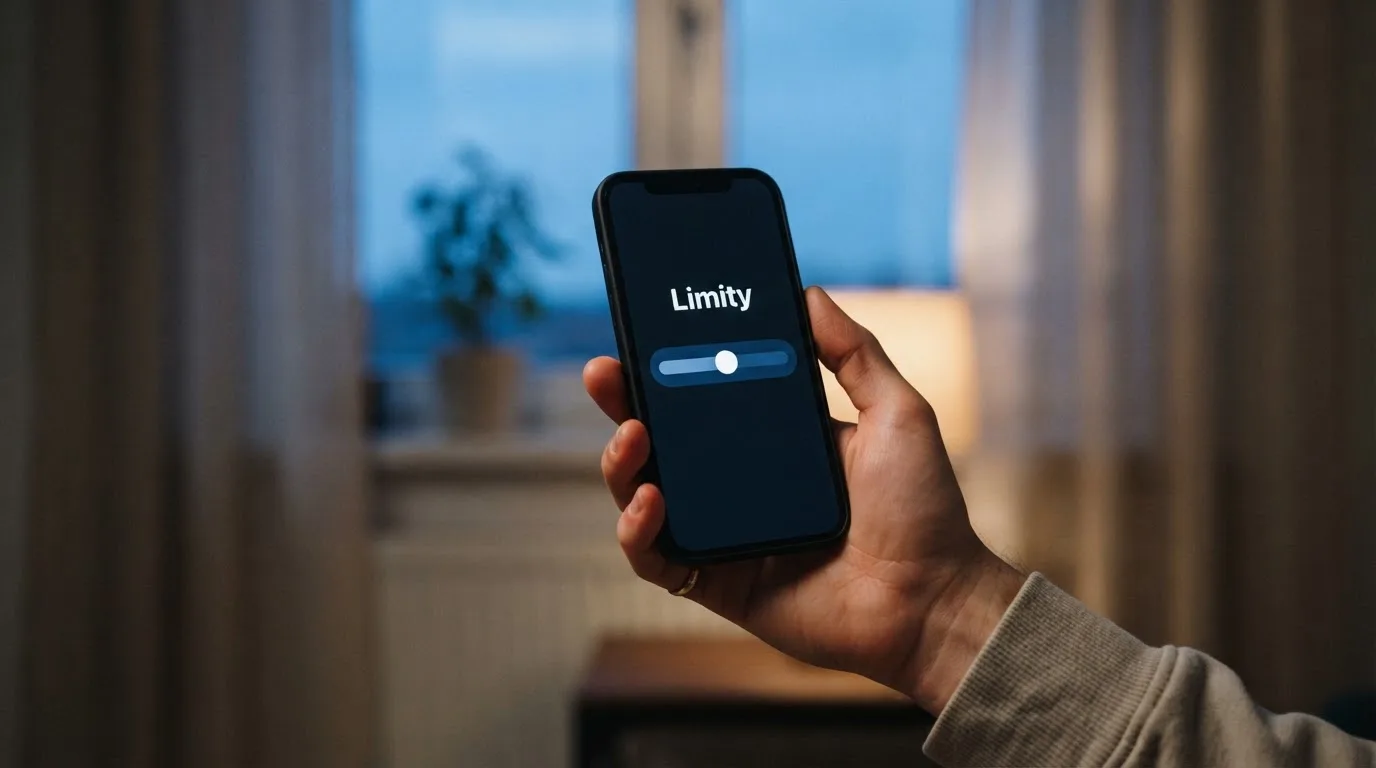 Ruka drží chytrý telefon u okna, klidné večerní světlo — bezpečné zahraniční casino pro české hráče