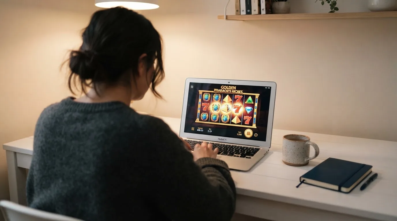 Člověk u notebooku čte informační stránku o online hazardu v Česku — casino platba paysafecard